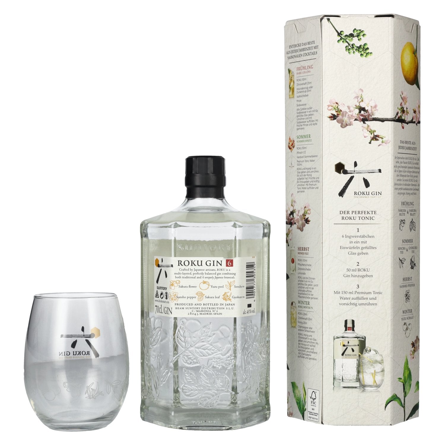 Roku Gin The Japanese Craft Gin 43% vol. 0,7l en boîte cadeau avec verre