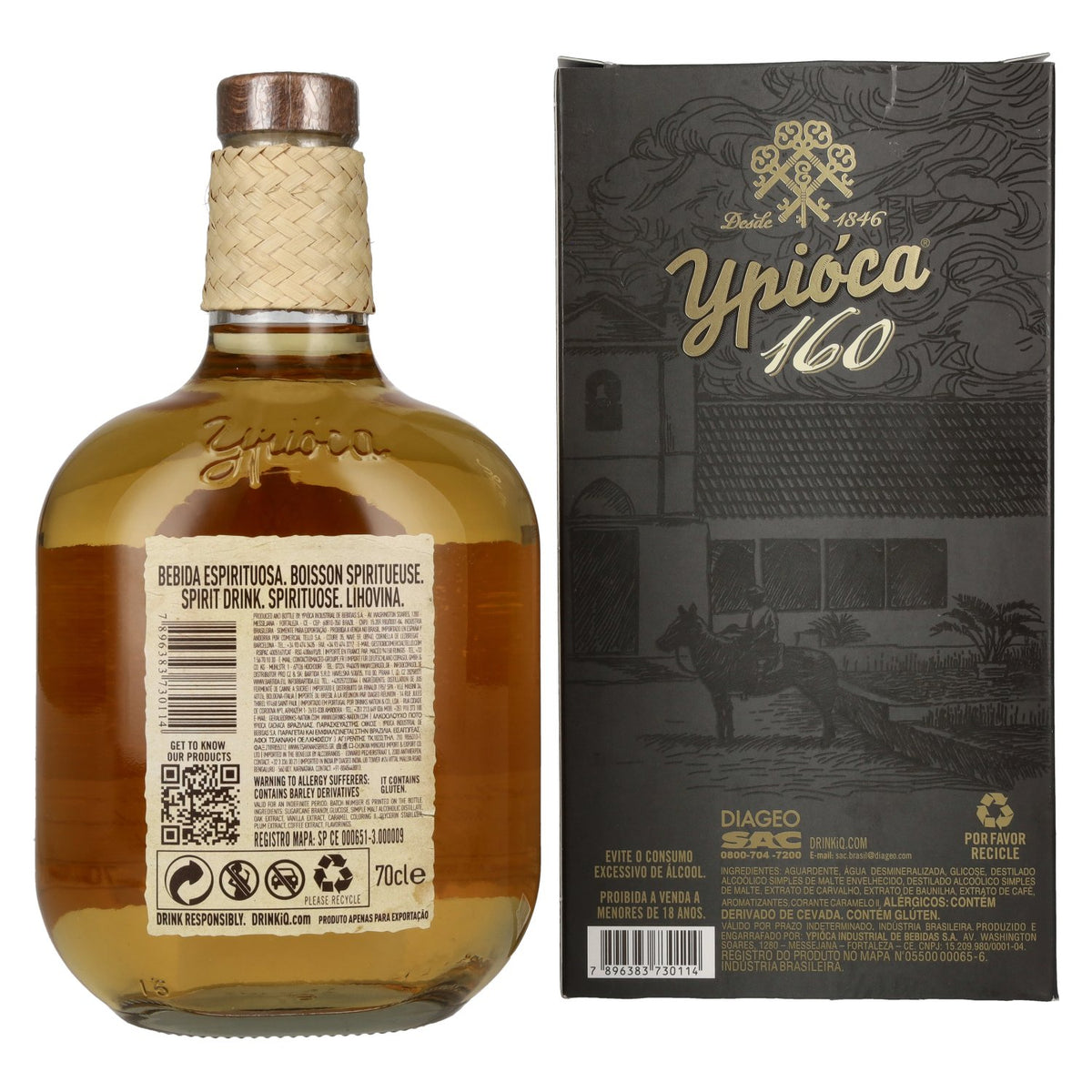 Ypióca 160 Malt-Infused Aguardente 39% ABV 0.7l in a gift box
