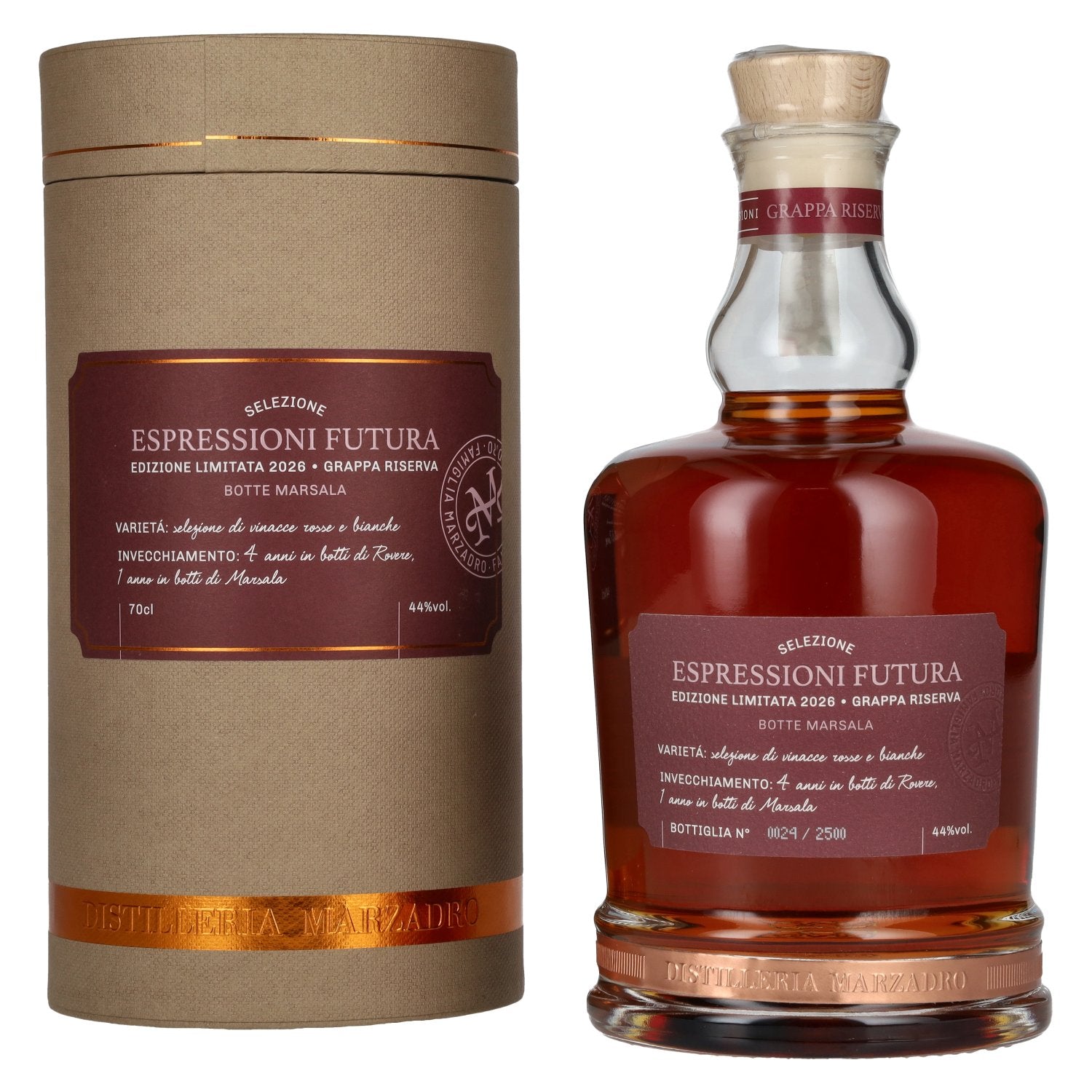 Marzadro ESPRESSIONI FUTURA Grappa 2026 44% vol. 0,7l en boîte cadeau