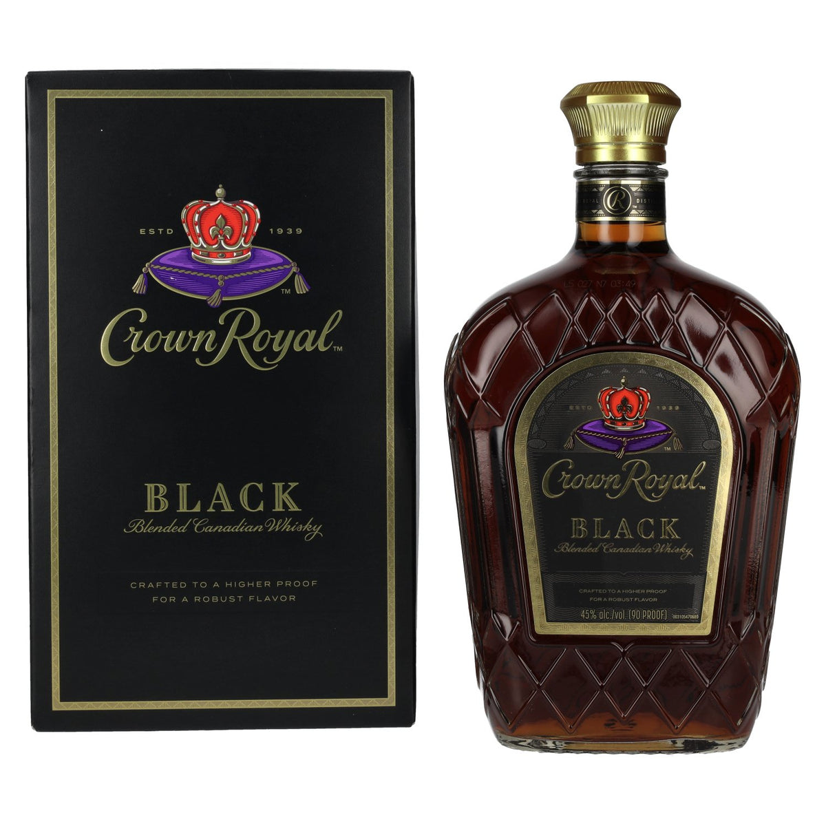 Crown Royal BLACK Blended Canadian Whisky 45% vol. 1l en boîte cadeau
