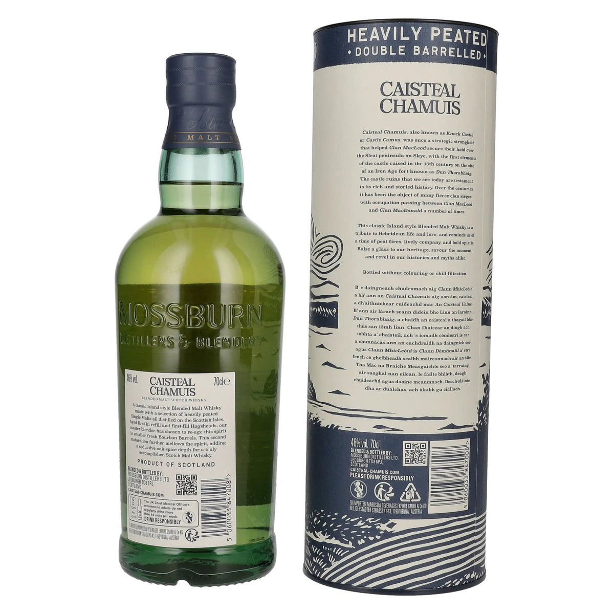 Caisteal Chamuis Bourbon Casks Heavily Peated Blended Malt Scotch Whisky 46% Vol. 0,7l in geschenkverpakking