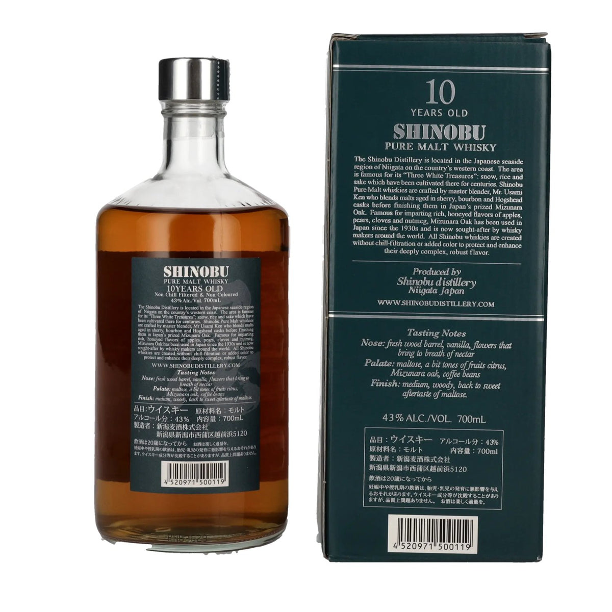 The Shinobu Pure Malt 10 Years Old Whisky MIZUNARA Japanese Oak Finish 43% Vol. 0,7l in Geschenkbox