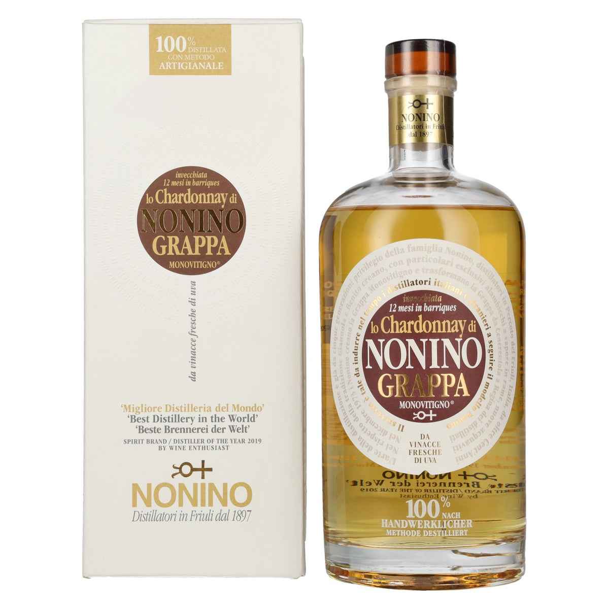 Nonino Grappa Chardonnay aged in barriques, 41% ABV, 0.7 litres, in a gift box