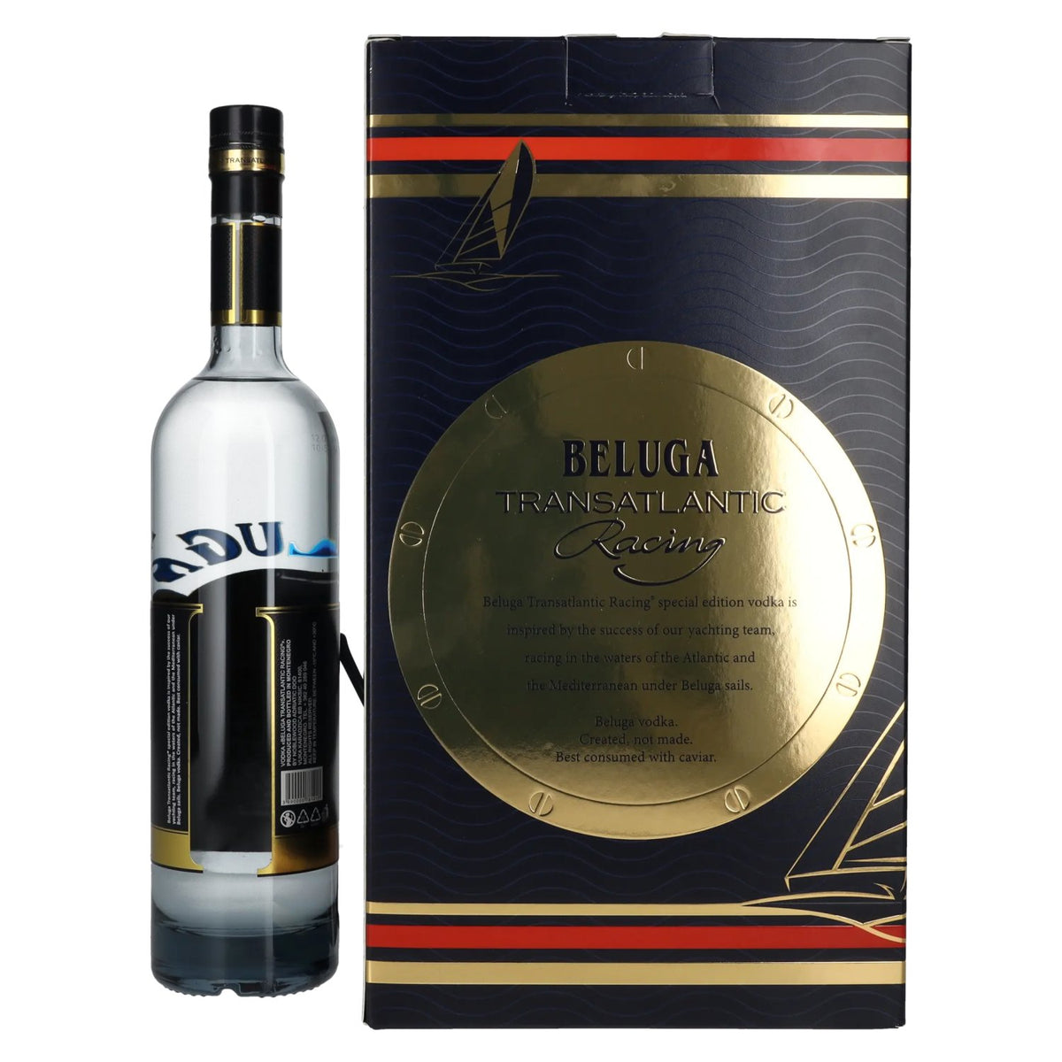 Beluga Transatlantic Racing Montenegro Vodka 40% vol. 0,7l en boîte cadeau avec lunettes de soleil