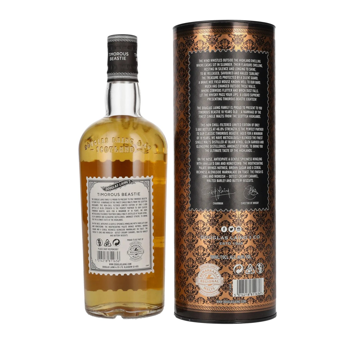 Douglas Laing Timorous Beastie 18 ans d'âge, édition limitée, 46,8 % vol., 0,7 l, dans un coffret cadeau