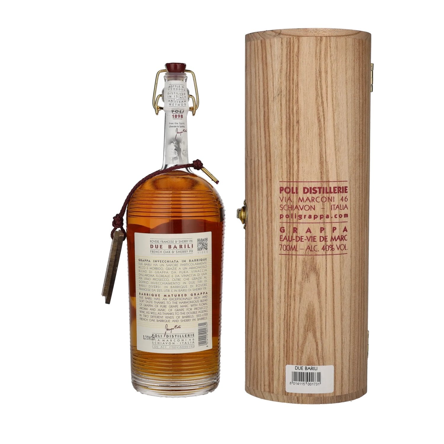 Poli Grappa Barrique Due Barili 40% Vol. 0,7l in wooden box