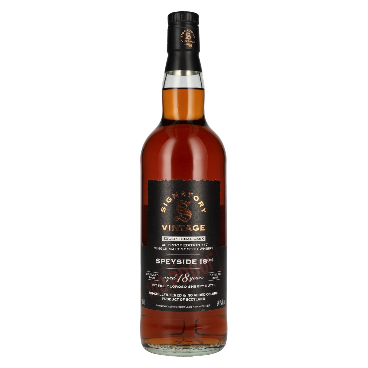 Signatory Vintage 100 Proof Edition SPEYSIDE (M) 18 Years Old Single Malt #17 2008 57,1% Vol. 0,7l