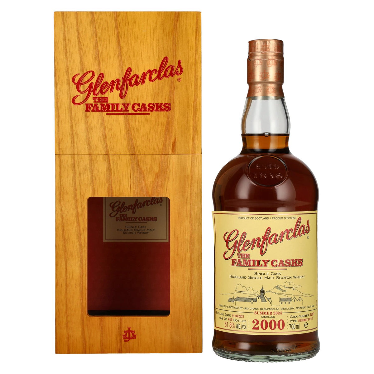 Glenfarclas THE FAMILY CASKS Single Cask SUMMER 2024 Sherry Butt #3287 2000 51.8% vol. 0.7l in a wooden box