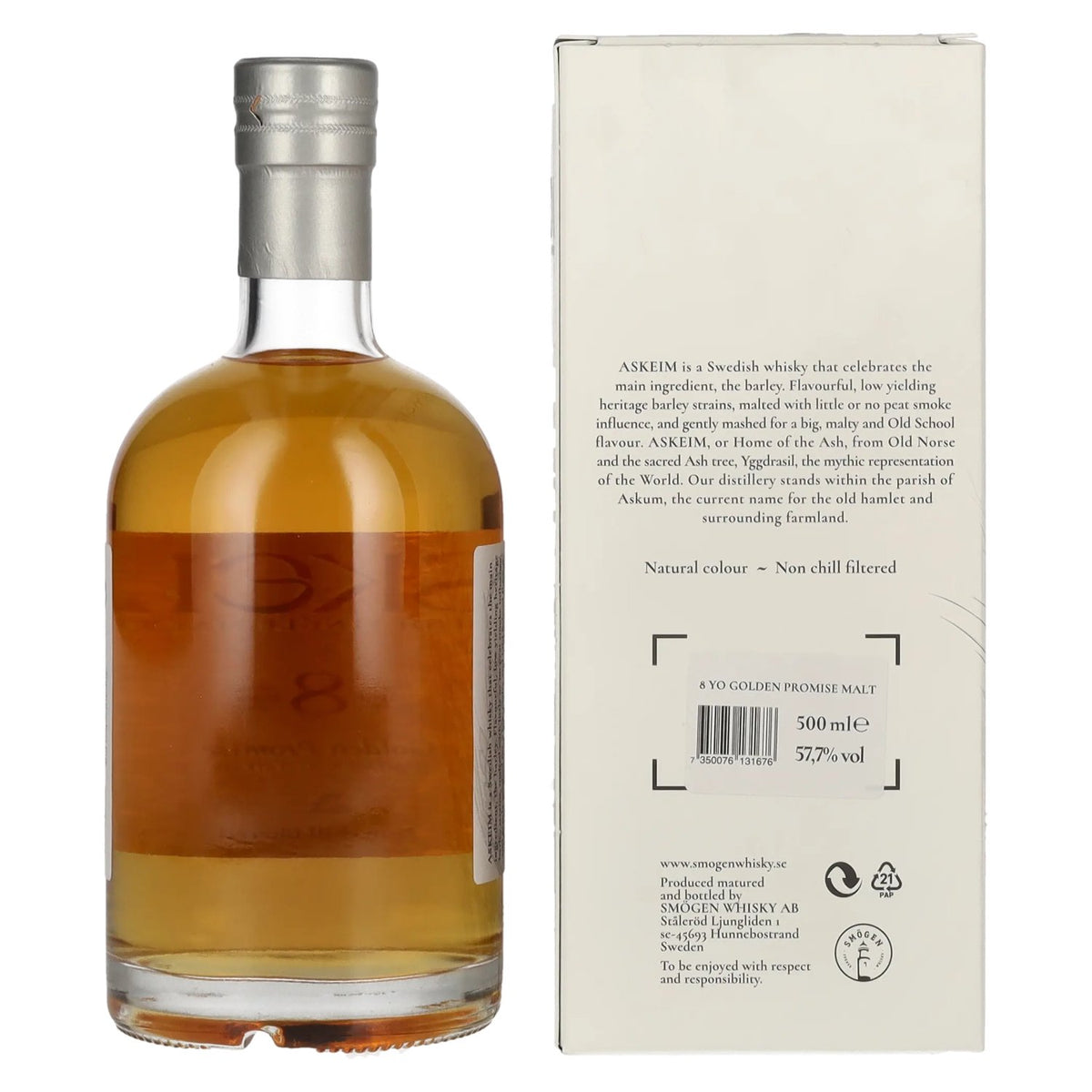 ASKEIM 8 Years Old Golden Promise Swedish Single Malt Whisky 57,7% Vol. 0,5l en boîte cadeau