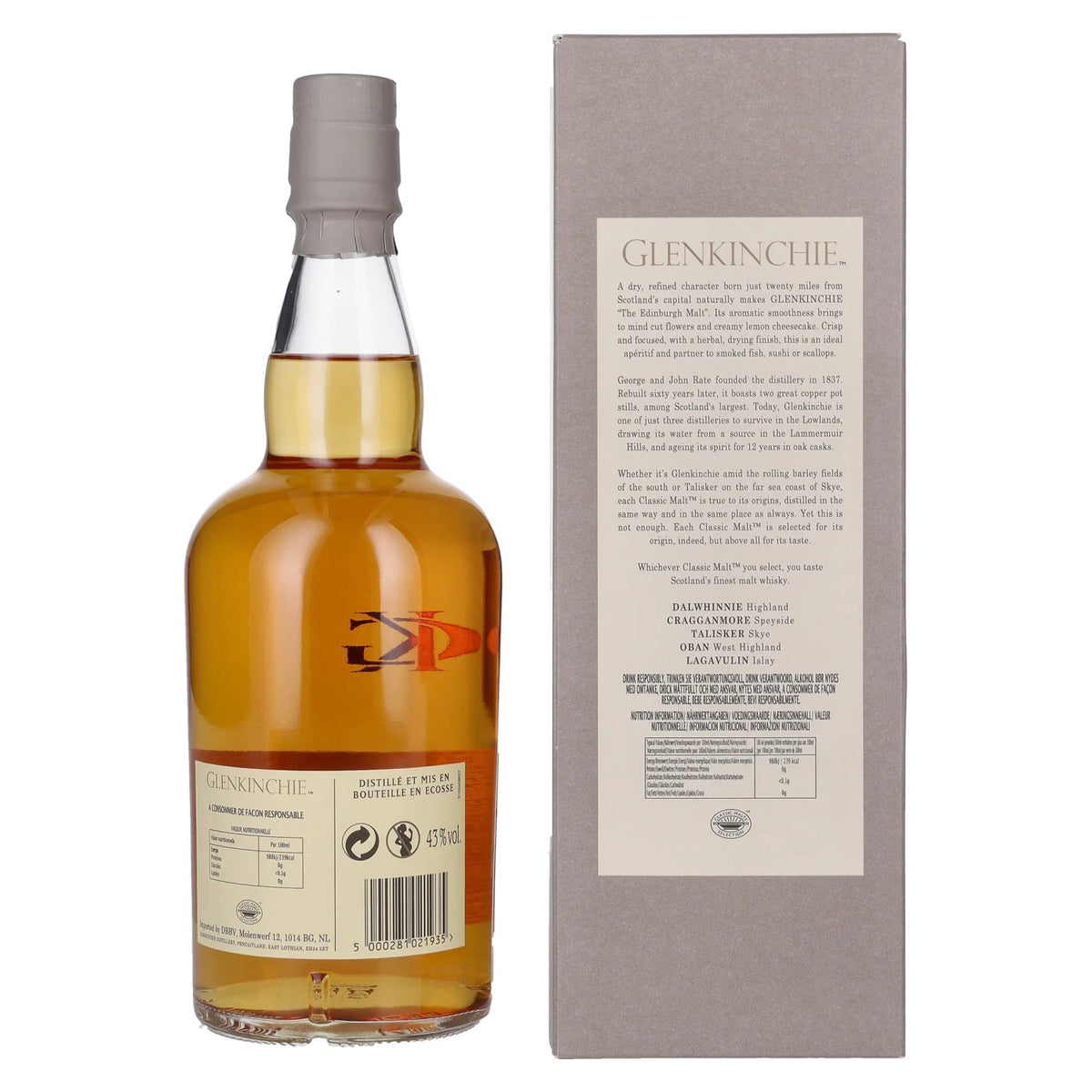 Whisky single malt écossais Glenkinchie 12 ans d'âge, 43 % vol., 0,7 l, dans un coffret cadeau