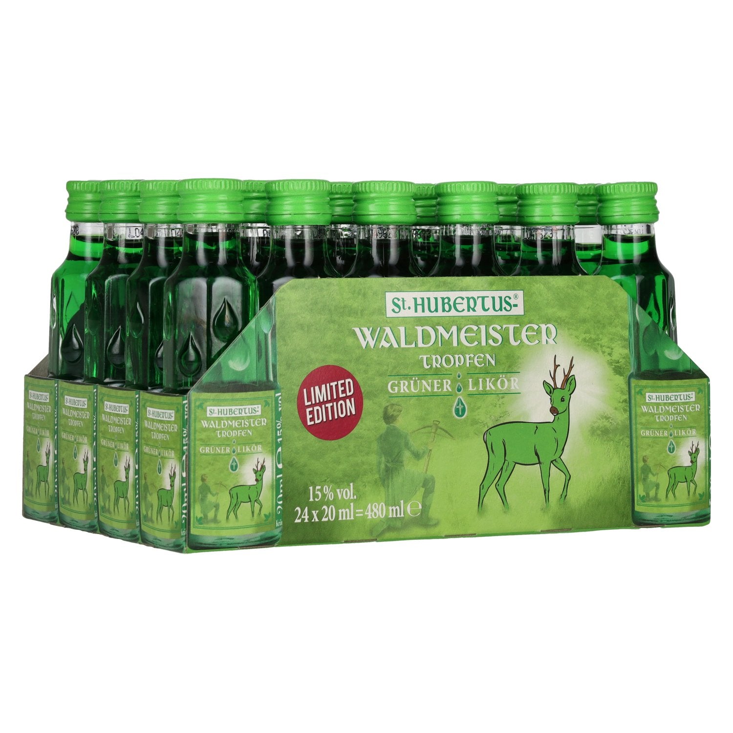 St. Hubertus WALDMEISTER Tropfen Grüner-Likör Limited Edition 15% Vol. 24x0,02l
