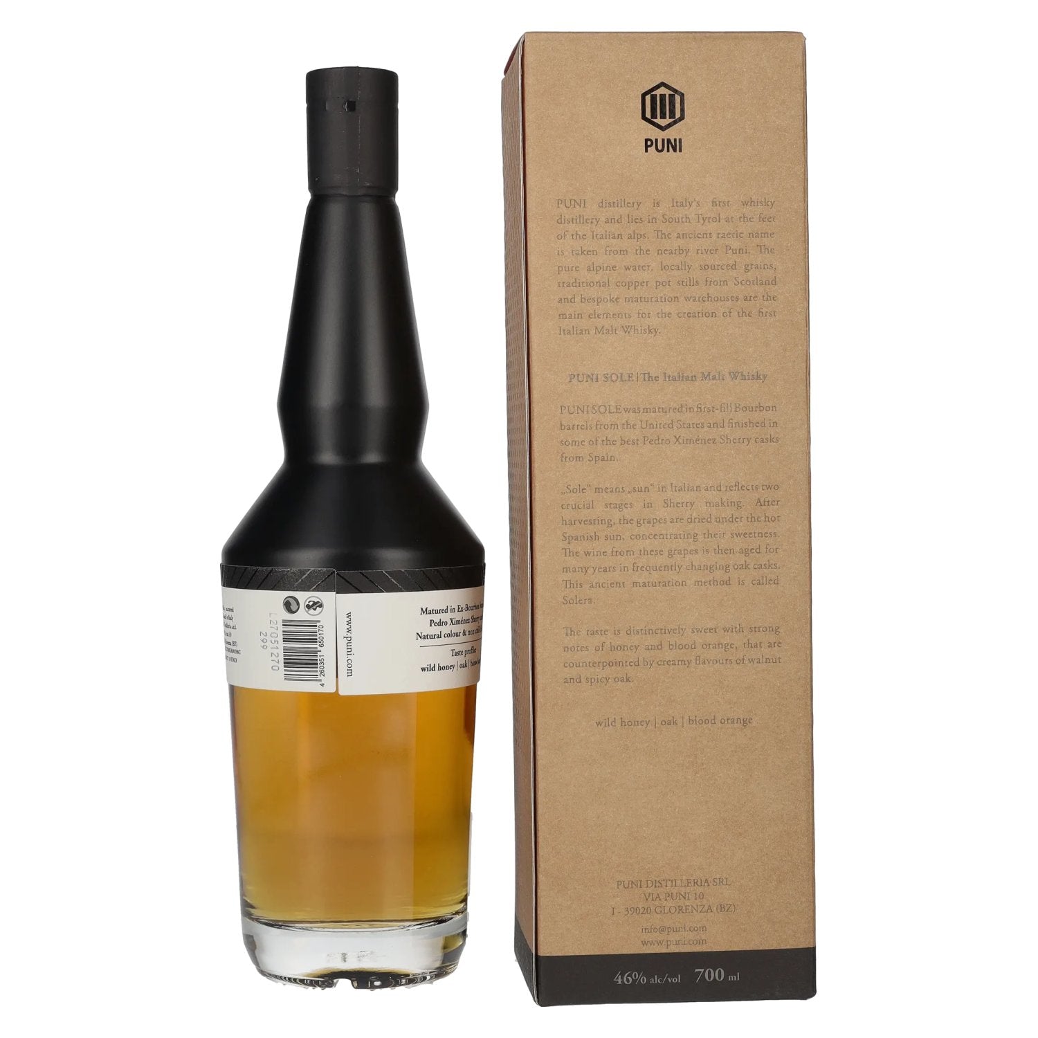 Puni SOLE The Italian Malt Whisky 46% Vol. 0,7l en boîte cadeau