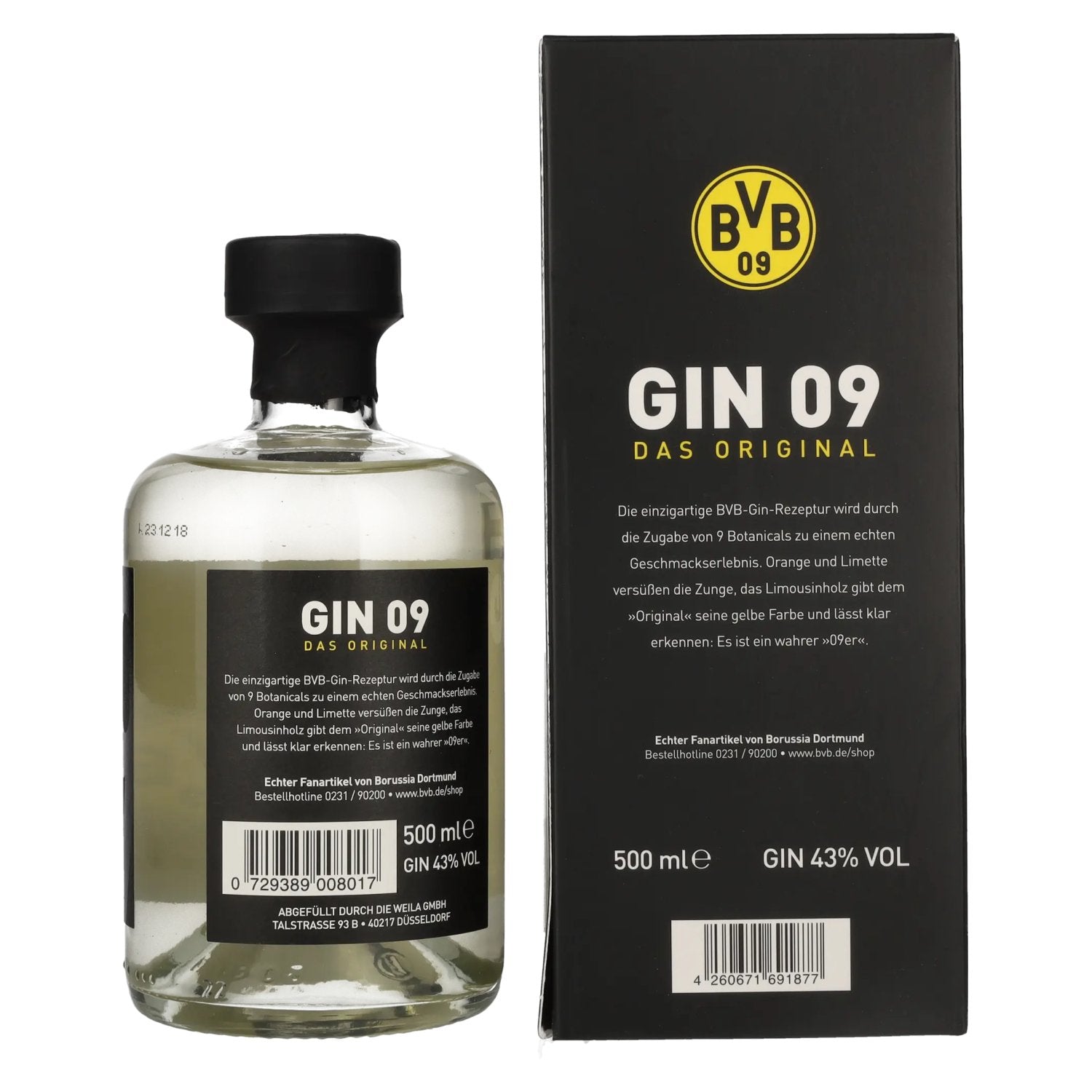BVB Gin 09 Das Original 43% Vol. 0,5l in Geschenkbox