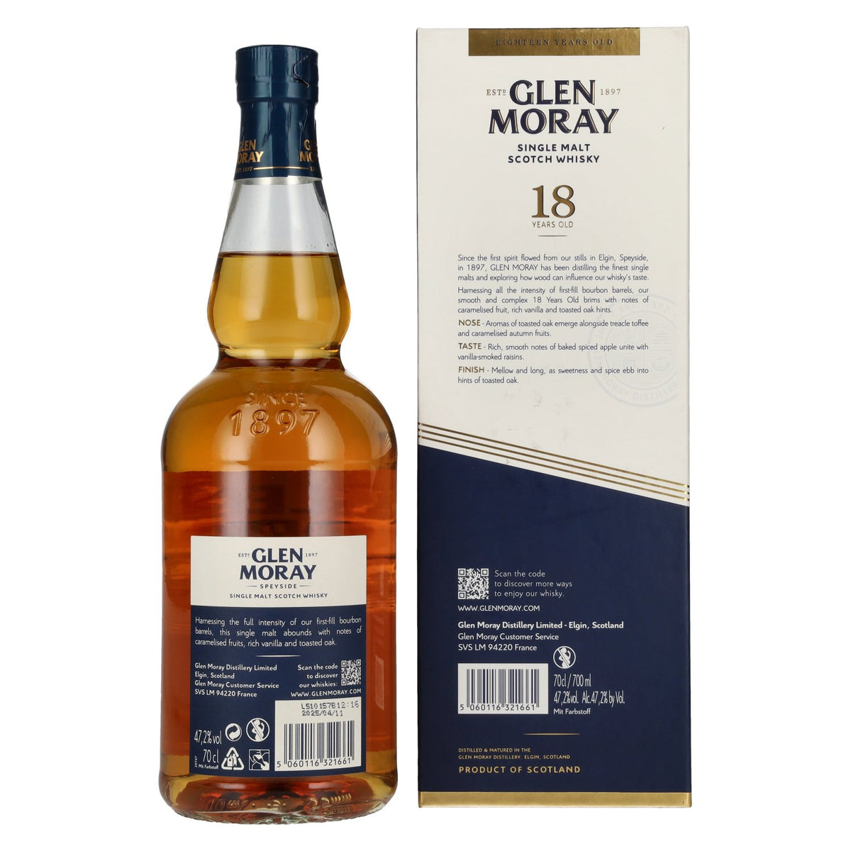 Glen Moray 18 Years Old Speyside Single Malt 47,2% Vol. 0,7l en coffret cadeau