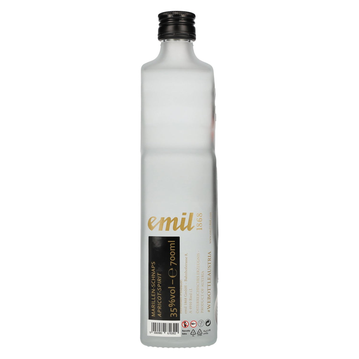 emil 1868 abrikozenschnaps 35% vol. 0,7 l in een Oostenrijkse fles
