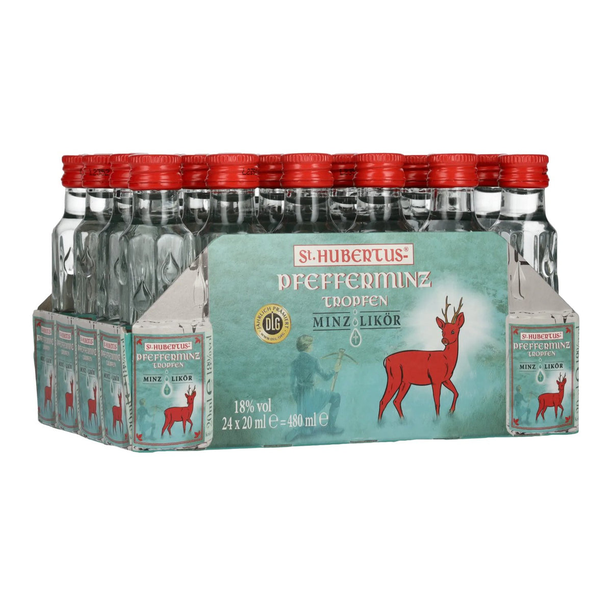 St. Hubertus PFEFFERMINZ Drops Mint Liqueur 18% vol. 24 x 0.02 l