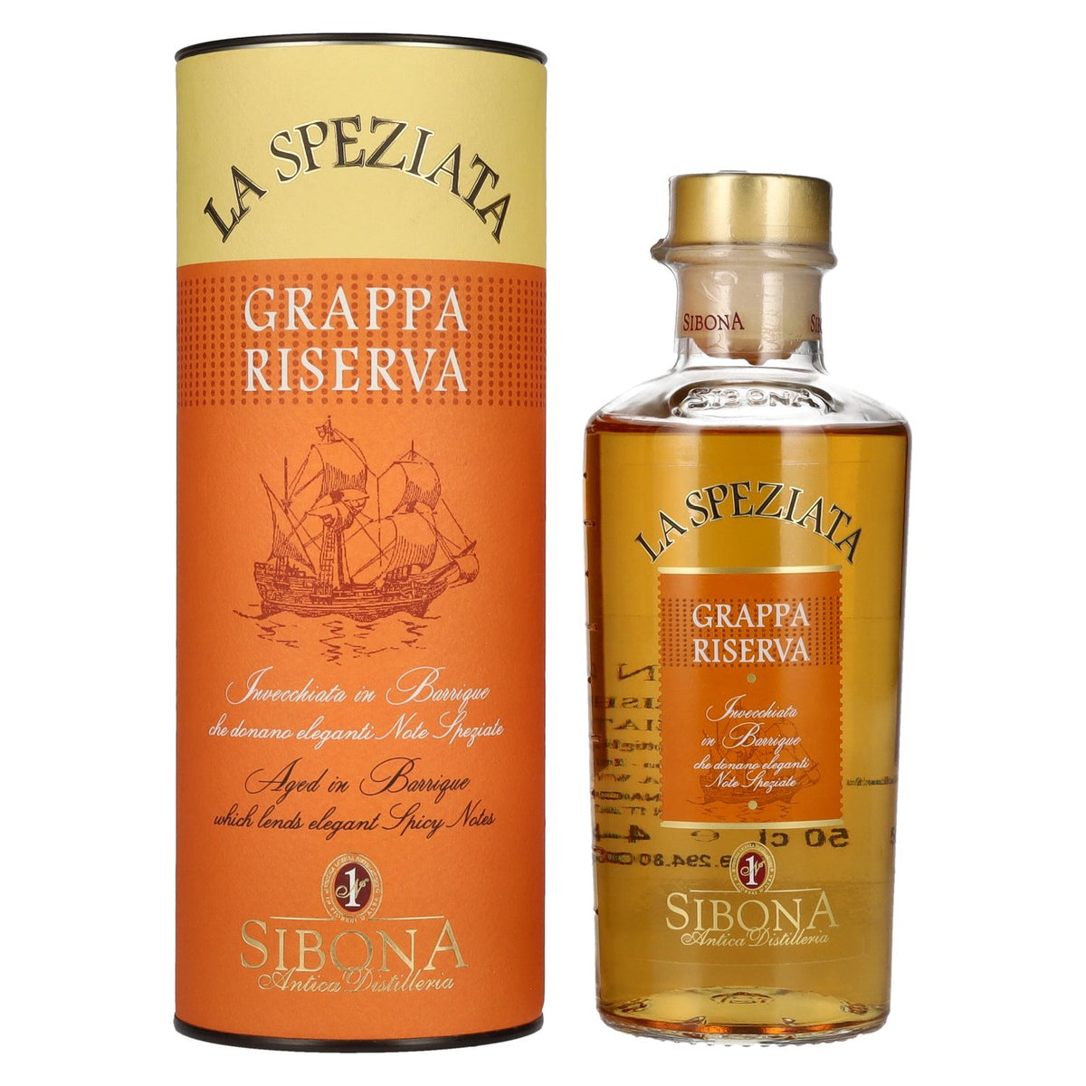 Sibona GRAPPA RISERVA La Speziata 44% Vol. 0,5l in Geschenkbox