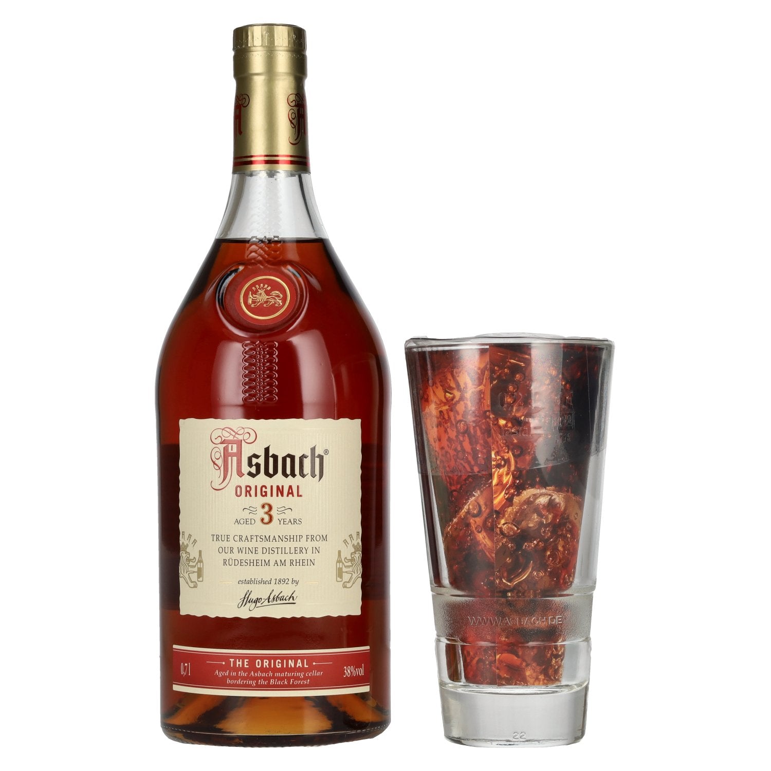 Asbach Original 3 Jahre 38% Vol. 0,7l mit Glas