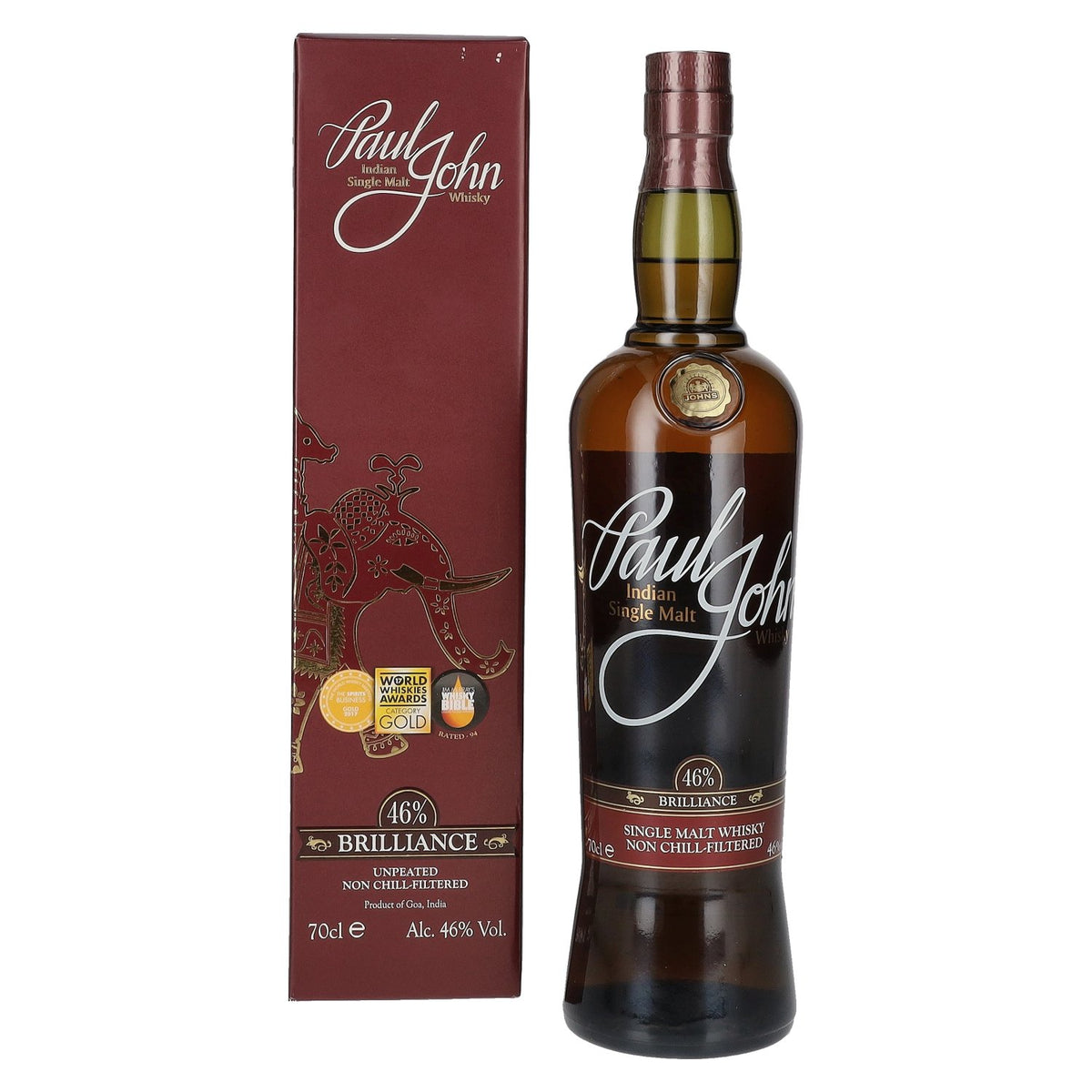 Paul John BRILLIANCE Indian Single Malt Whisky 46% vol. 0,7l en boîte cadeau