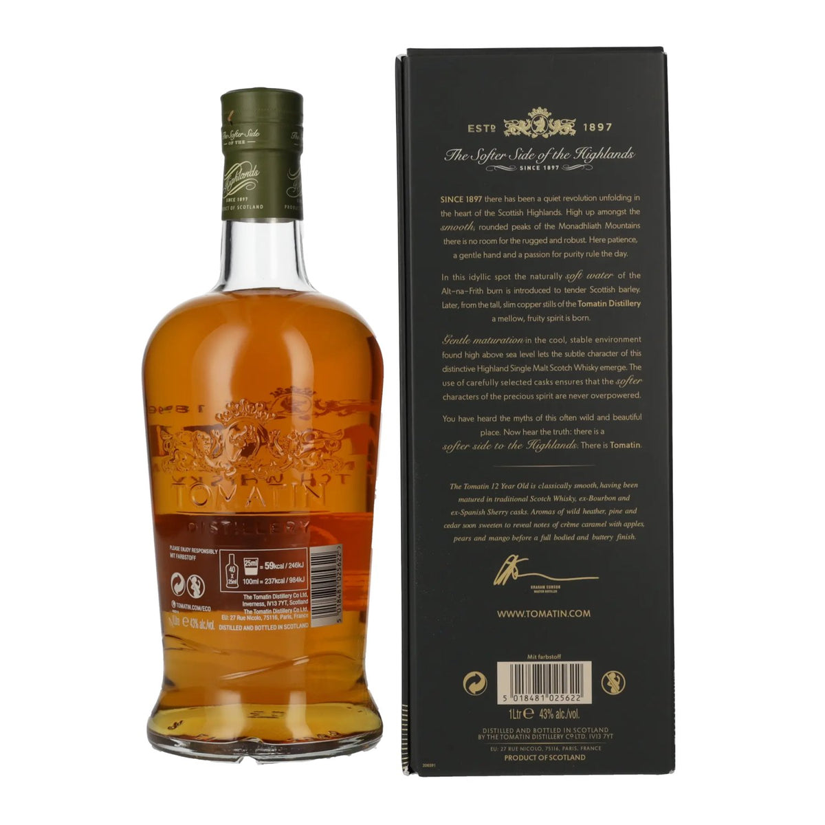 Tomatin 12 Years Old BOURBON &amp; SHERRY CASKS 43% vol. 1 l in geschenkverpakking