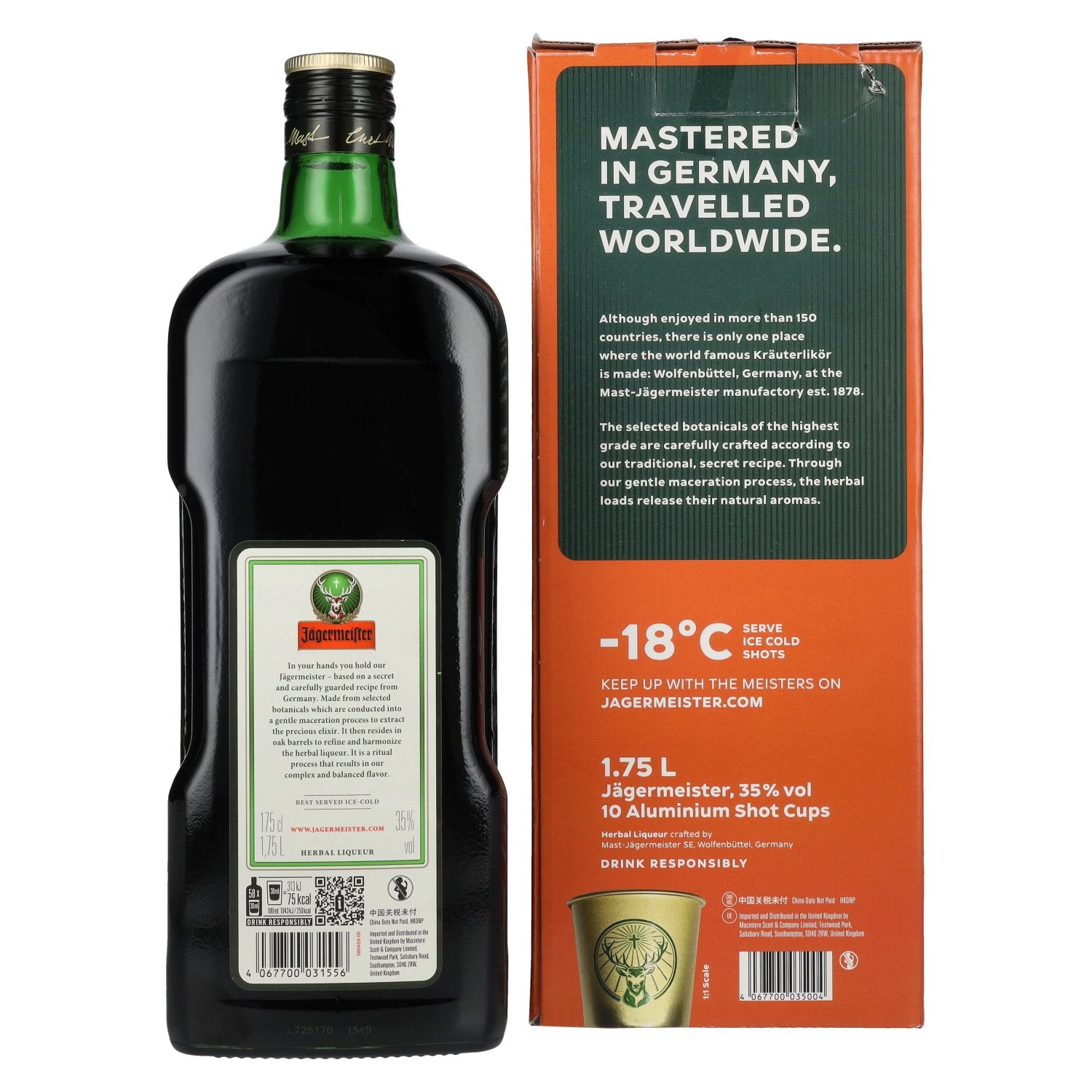 Jägermeister TRAVELLERS' EXCLUSIVE 35% Vol. 1.75l in geschenkverpakking met 10 metalen shotbekers