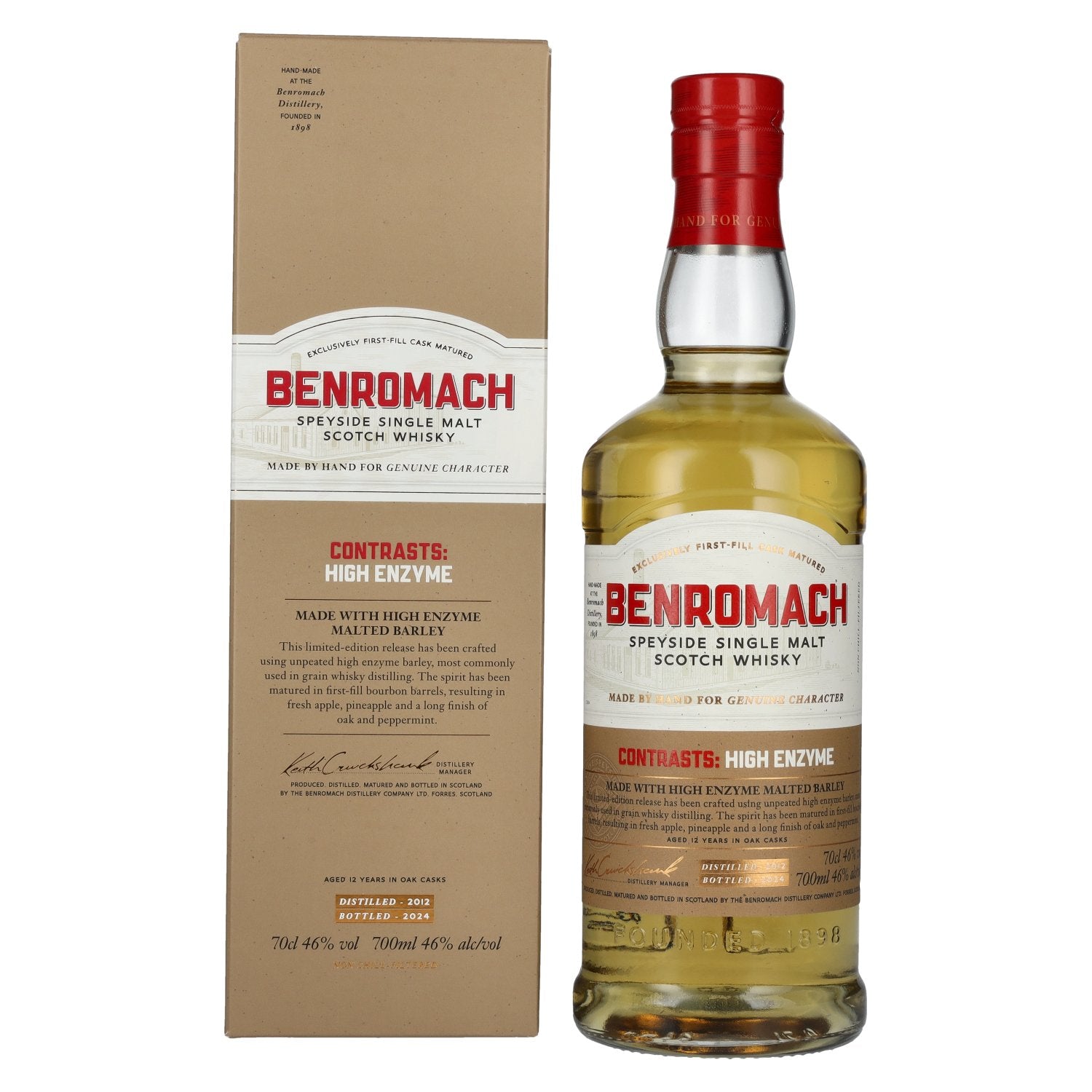 Benromach 12 Years Old HIGH ENZYME 1st fill Bourbon Barrels Speyside Single Malt 2012 46% Vol. 0,7l in Geschenkbox