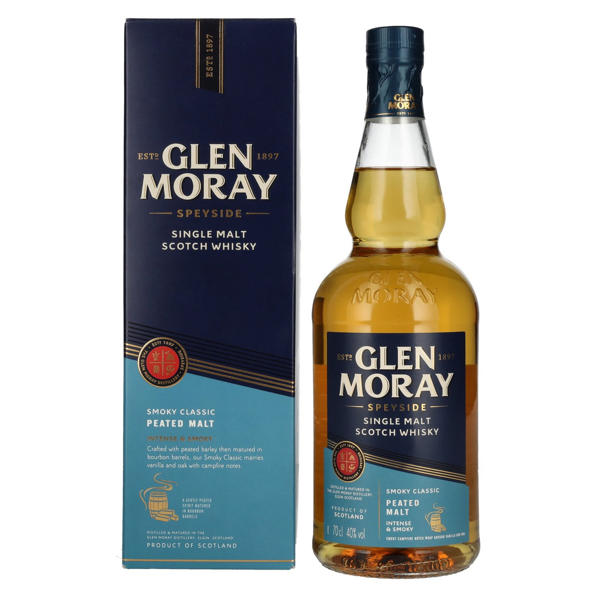 Glen Moray Smoky Classic Peated Single Malt 40% Vol. 0,7l in Geschenkbox