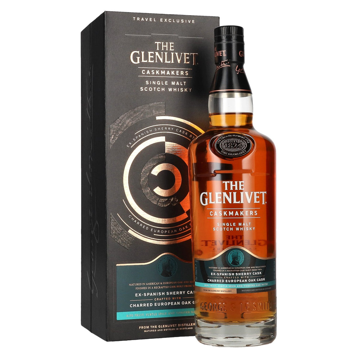 The Glenlivet CASKMAKERS Travel Exclusive, whisky single malt vieilli en fût de sherry espagnol, 40 % vol., 0,7 l, dans un coffret cadeau