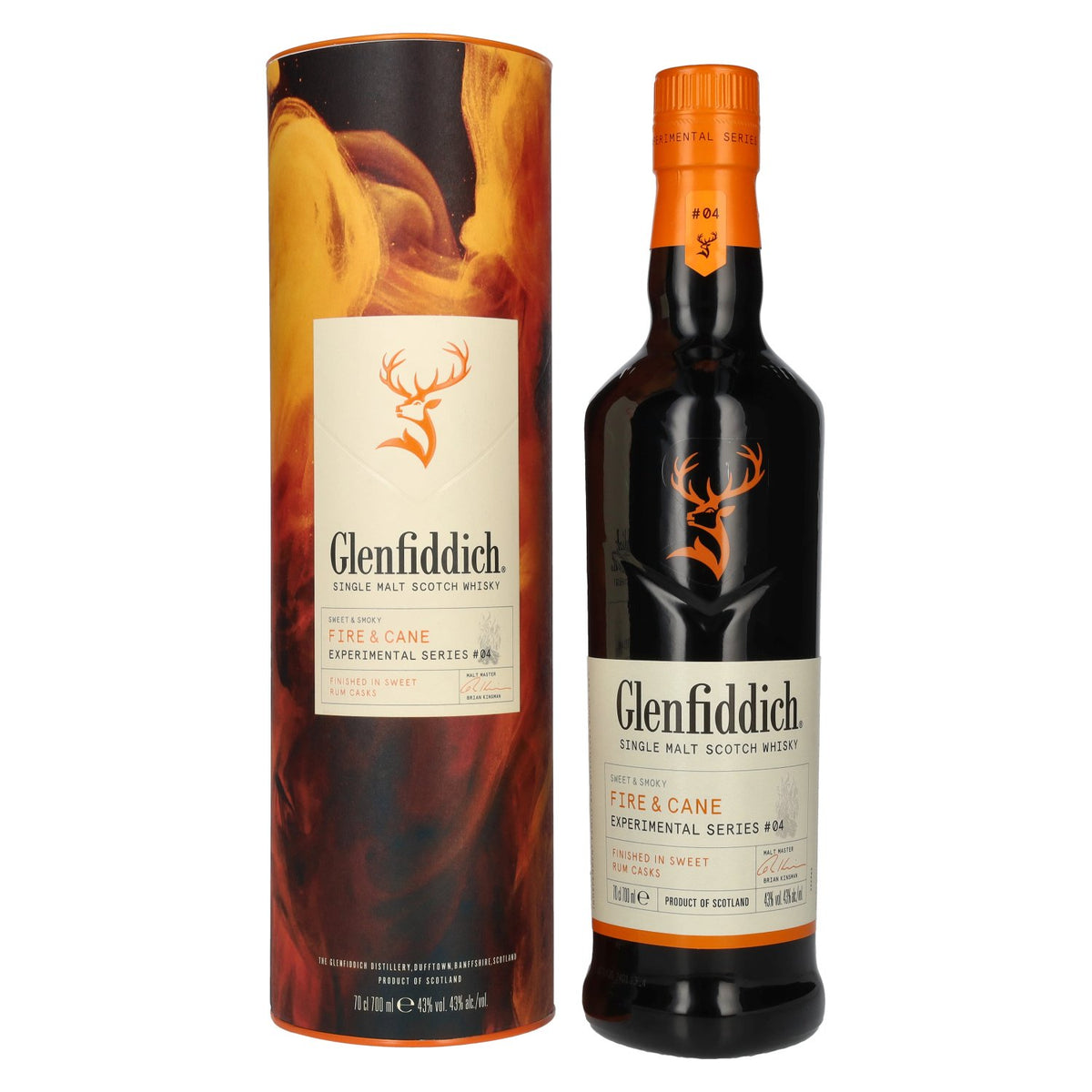 Whisky écossais single malt Glenfiddich FIRE &amp; CANE, 43 % vol., 0,7 l, dans un coffret cadeau