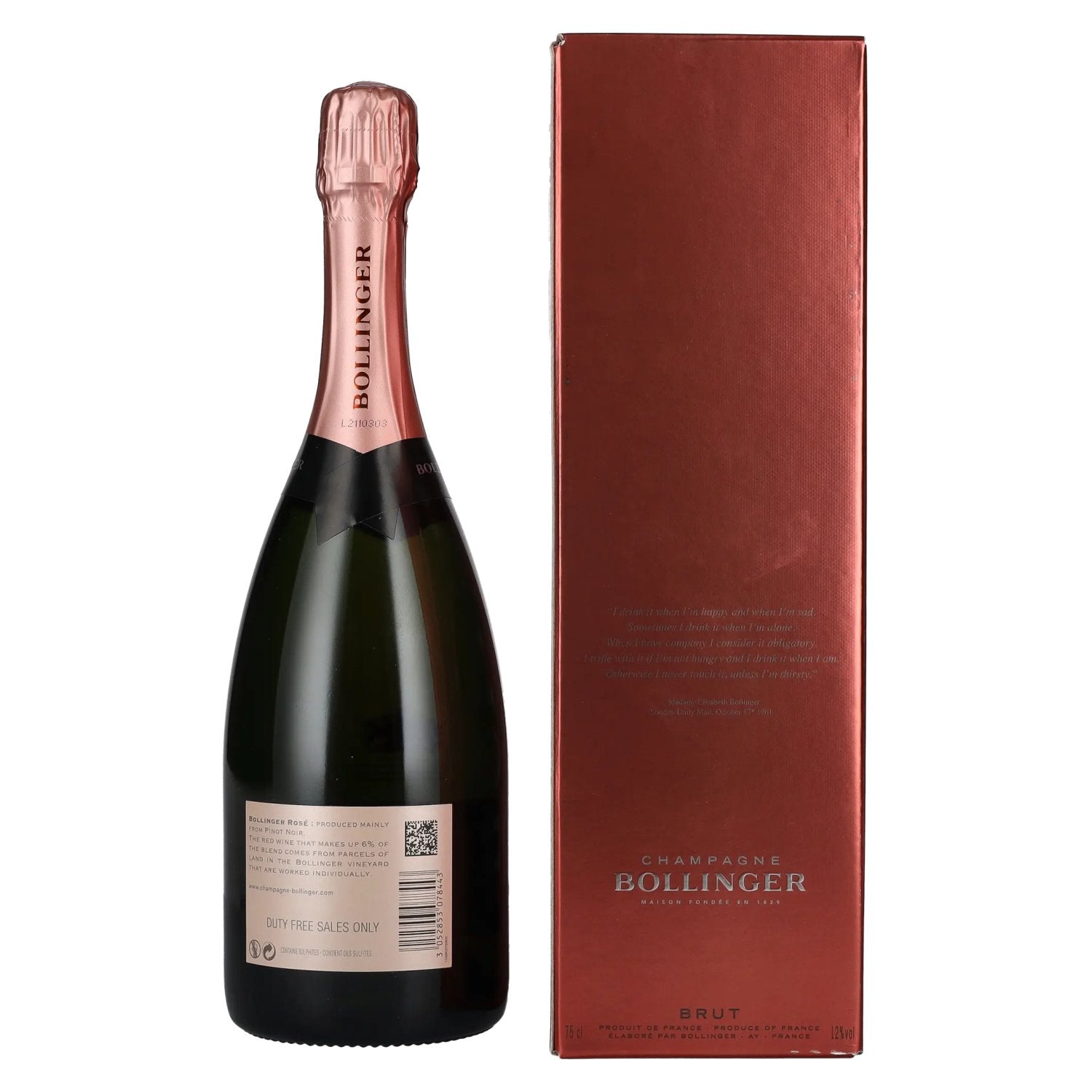 Champagne Bollinger ROSÉ Brut 12% Vol. 0,75l en coffret cadeau