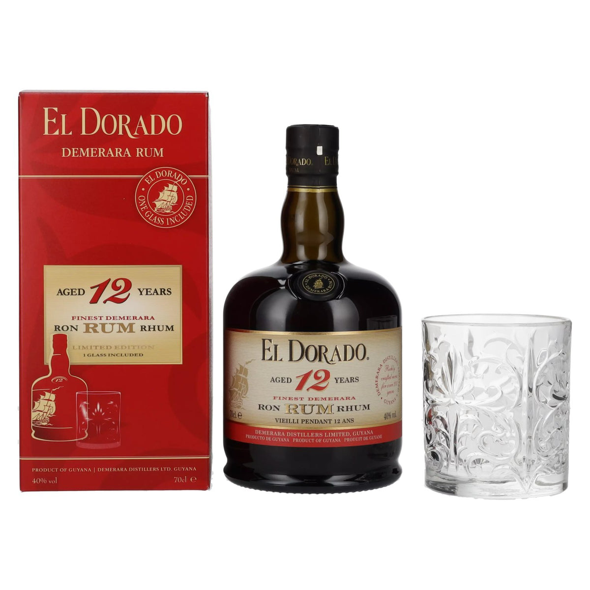 El Dorado 12 Years Old Finest Demerara Rum 40% vol. 0.7 l in a gift box with a tumbler