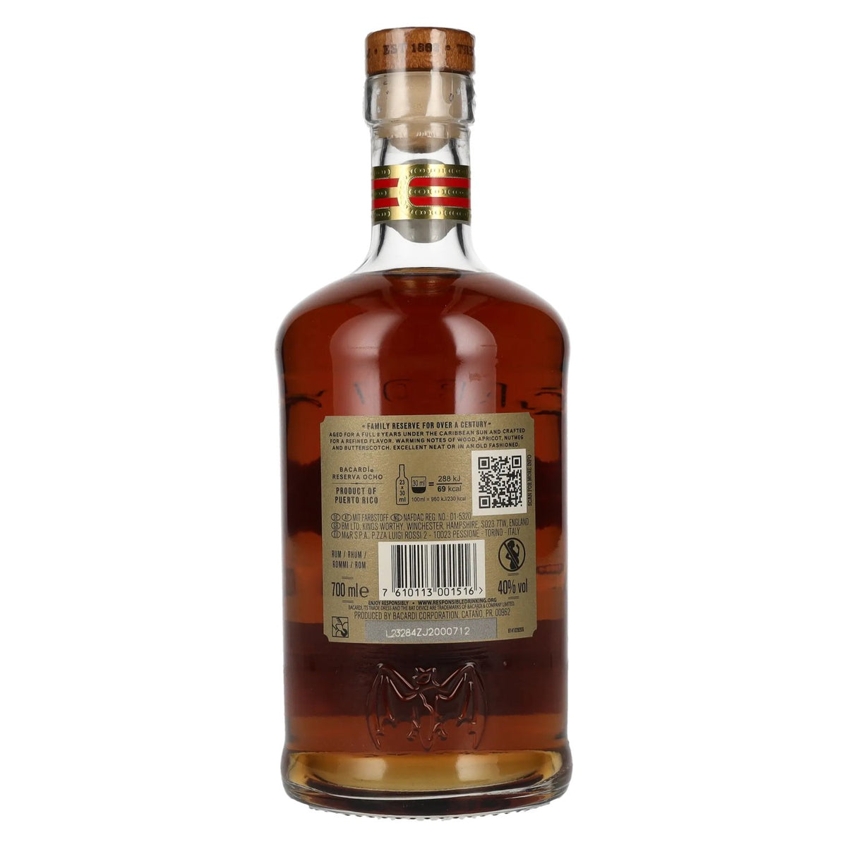 Bacardi 8 Años RESERVA OCHO Zeldzaam Gouden Rum 40% Vol. 0,7l