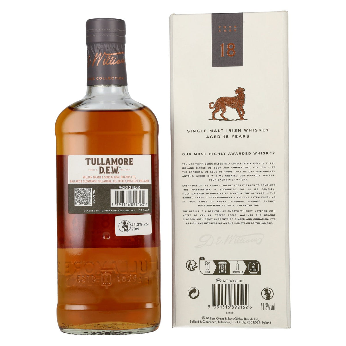 Tullamore D.E.W. 18 Years Old Single Malt Irish Whiskey 41,3% vol. 0,7 l in geschenkverpakking