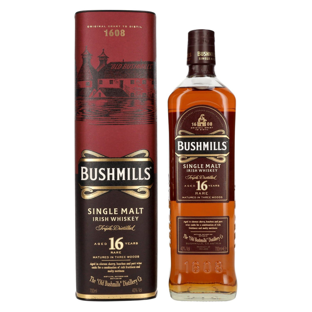 Bushmills 16 Years Old TRIPLE DISTILLED Single Malt Whiskey 40% Vol. 0,7l in Geschenkbox New Design