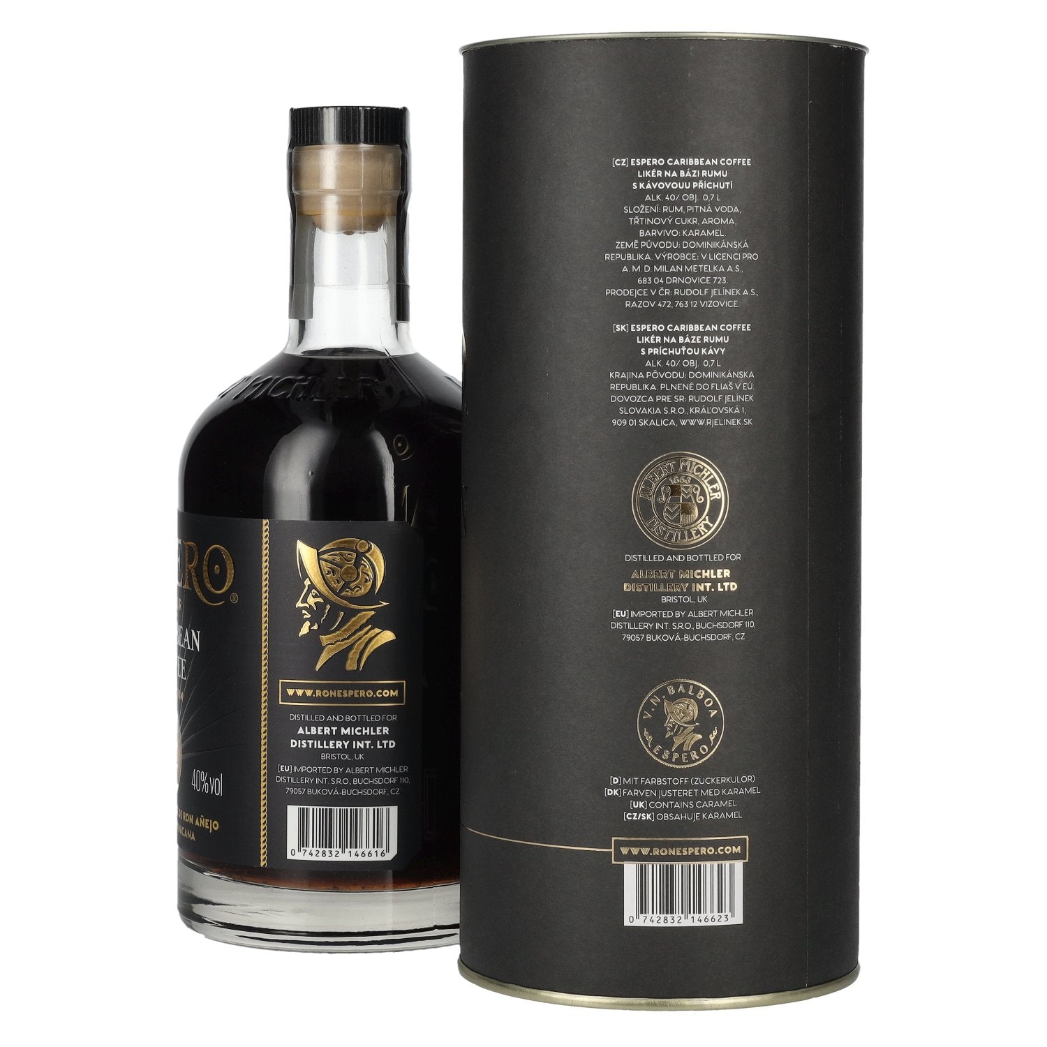 Ron Espero Caribbean Coffee &amp; Rum Liqueur 40% vol. 0,7l en boîte cadeau