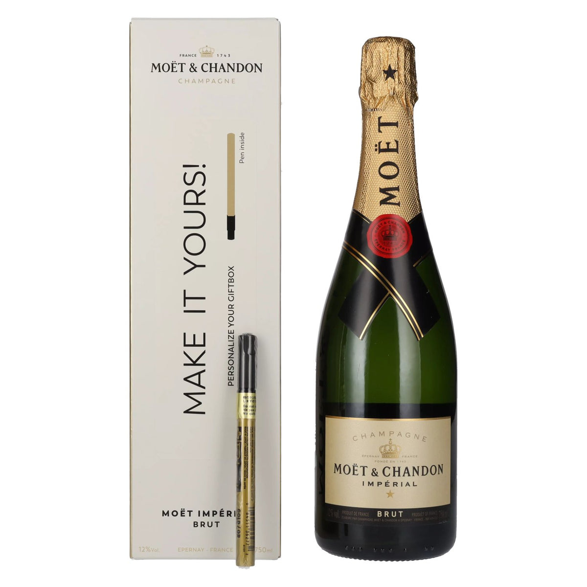 Moët &amp; Chandon Champagne IMPÉRIAL Brut 12% ABV, 0.75 l, in a gift box with a gold pen