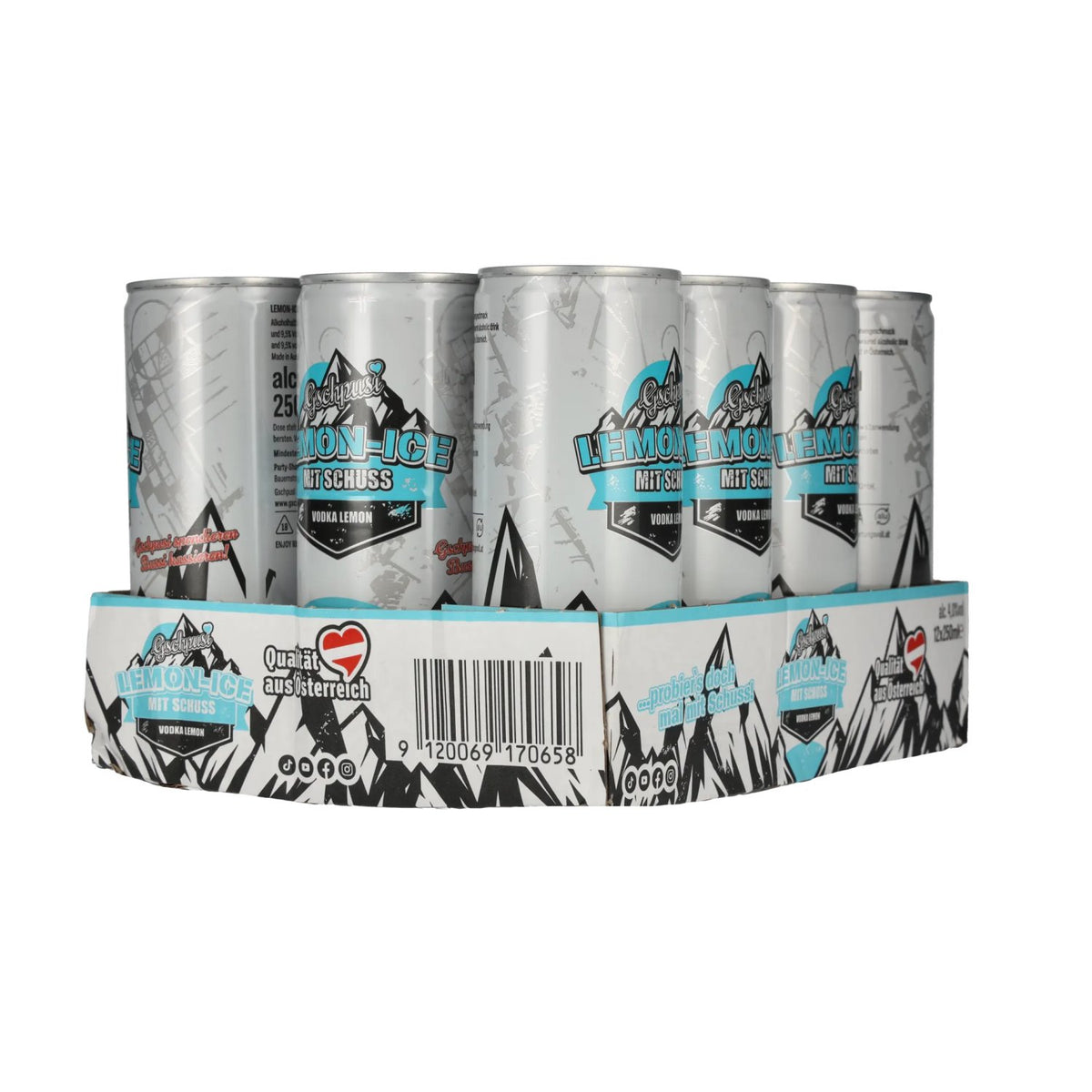 Gschpusi Lemon-Ice avec un soupçon d'alcool 4 % vol. 12 canettes de 0,25 l, consigne
