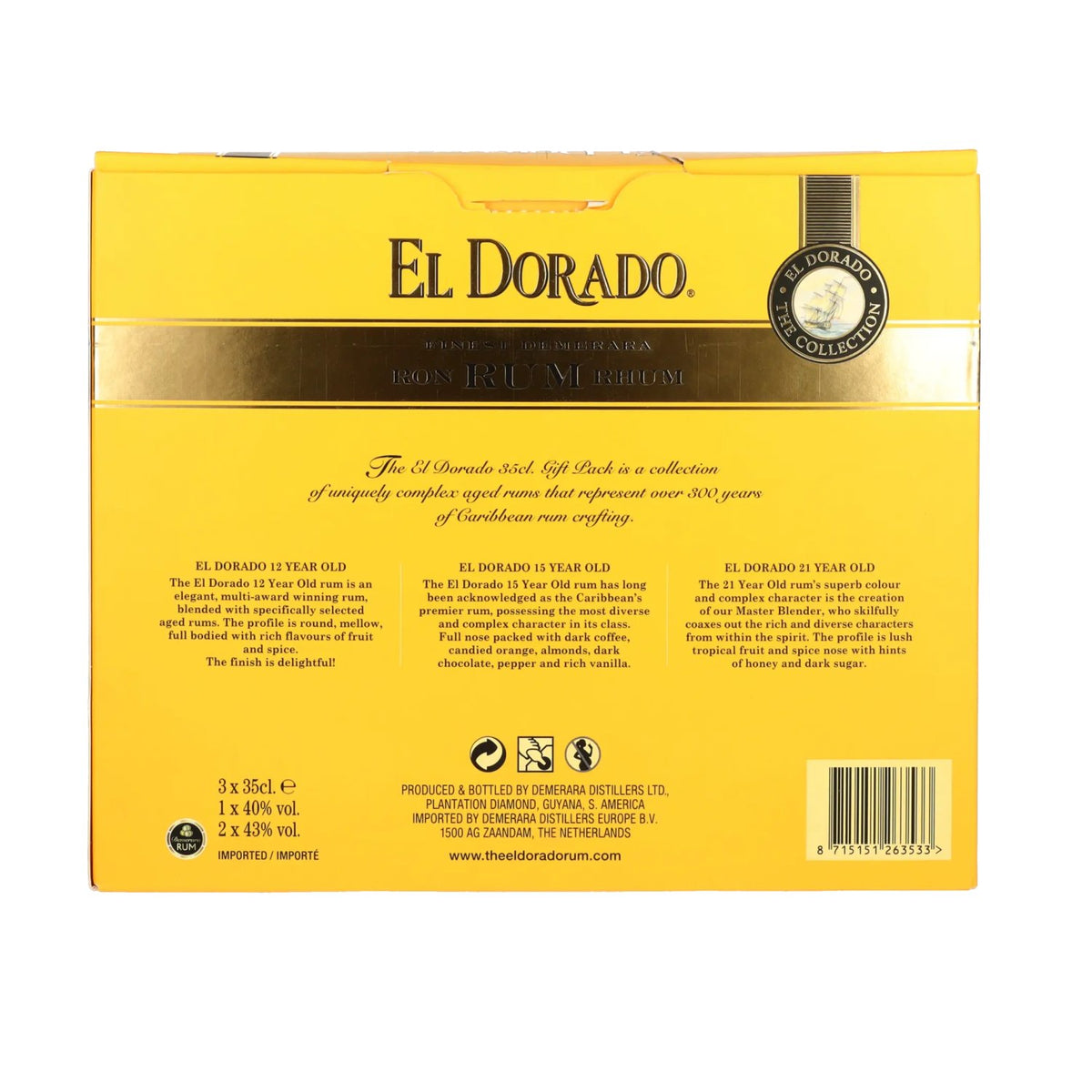 El Dorado The Collection, coffret de 3 bouteilles de 0,35 l à 42 % vol., dans un coffret cadeau