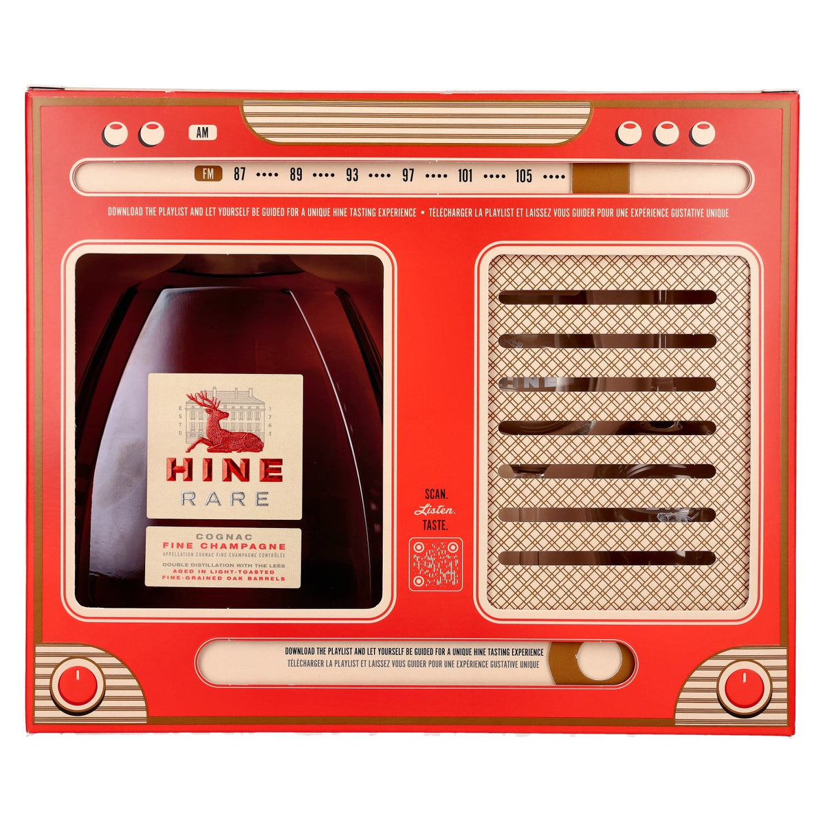 Hine RARE VSOP « The Original » Cognac de Fine Champagne, 40 % vol., 0,7 l, dans un coffret cadeau avec 2 verres