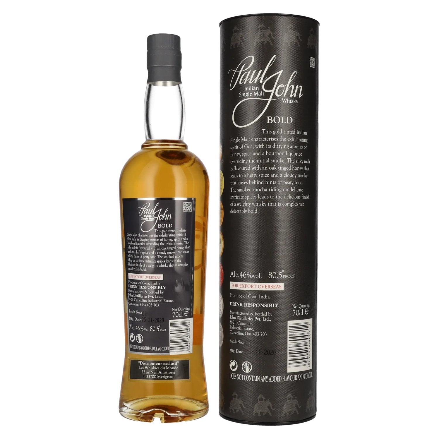 Paul John BOLD Peated Indian Single Malt Whisky 46% vol. 0,7l en boîte cadeau