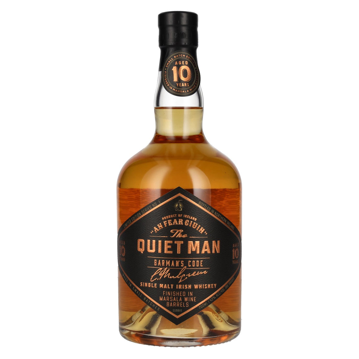 The Quiet Man BARMAN'S CODE 10 Years Old MARSALA FINISHED 43% vol. 0.7l