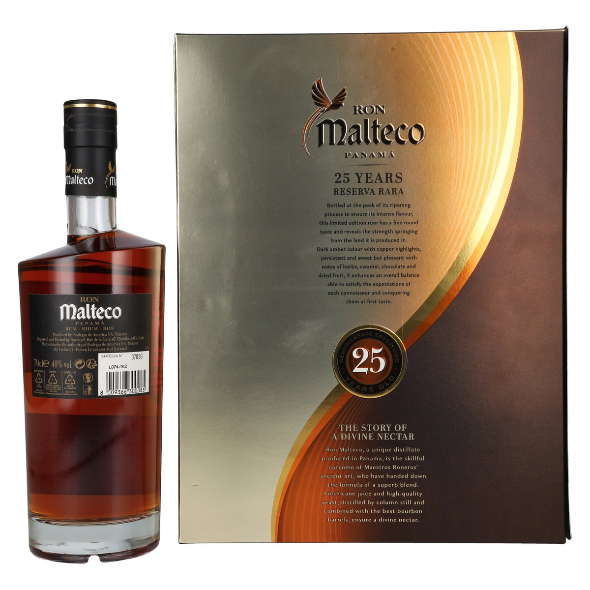 Ron Malteco 25 Years Old Reserva Rara 40% Vol. 0,7l en boîte cadeau avec 2 verres
