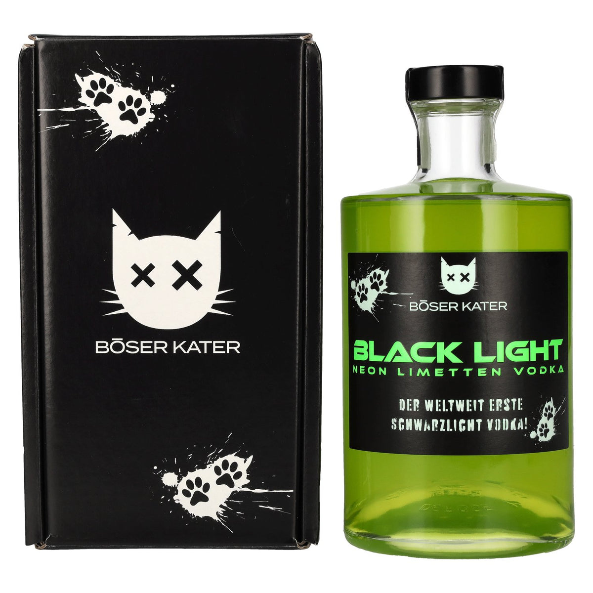 Böser Kater Vodka au citron vert néon Black Light 40 % vol., 0,5 l, dans un coffret cadeau
