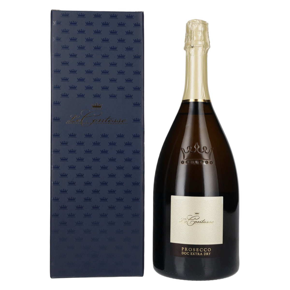 Le Contesse Prosecco DOC Trévise Extra Dry 11 % vol. 1,5 l dans un coffret cadeau BLEU FONCÉ