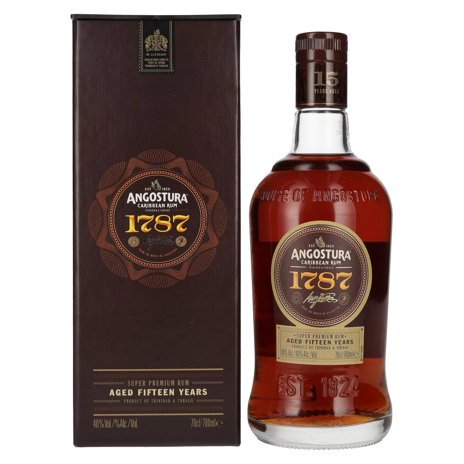 Angostura 1787 15 Jaar Oude Super Premium Rum 40% Vol. 0,7l in geschenkverpakking