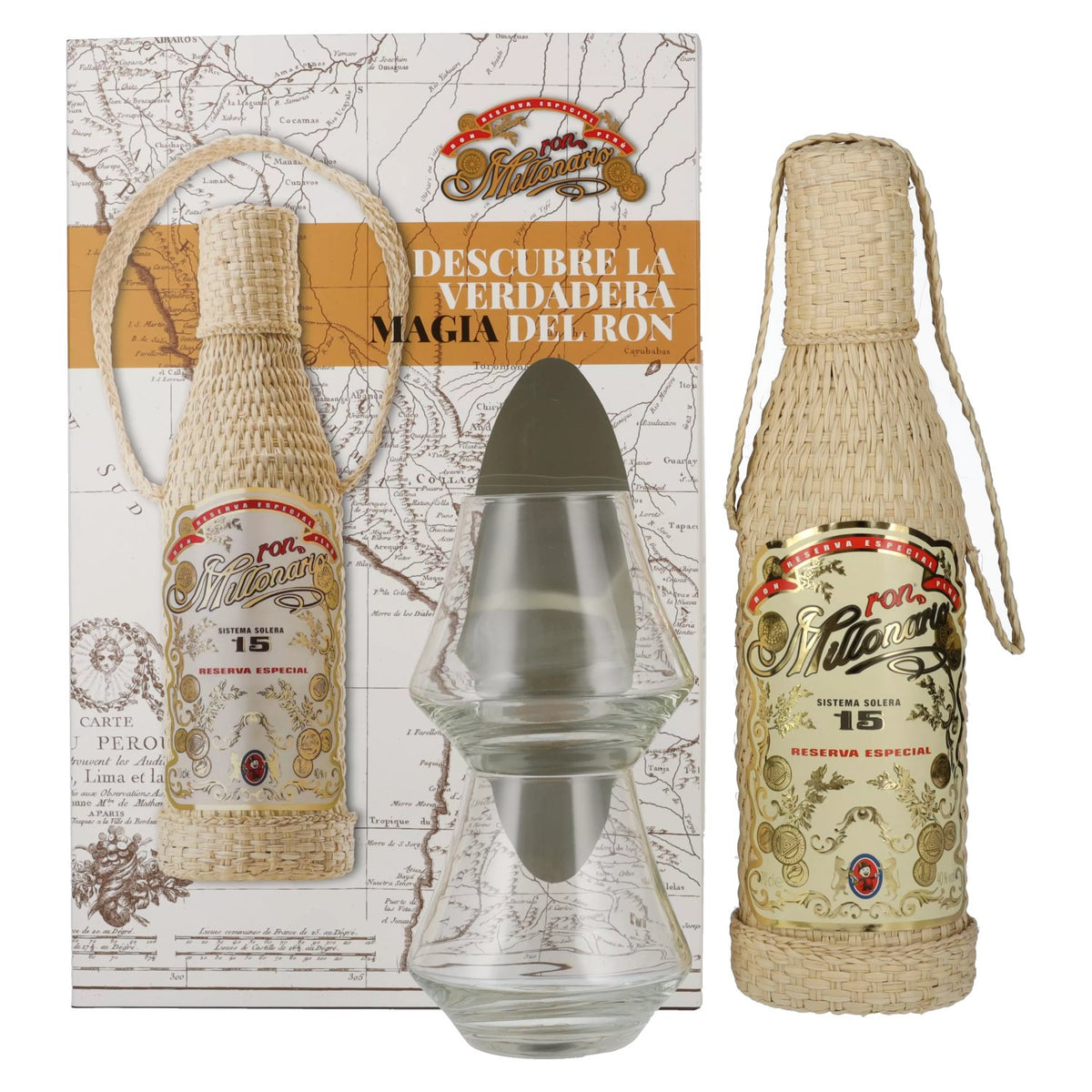 Ron Millonario 15 Solera Reserva Especial 40% ABV, 0.7 litres, in a gift box with 2 glasses