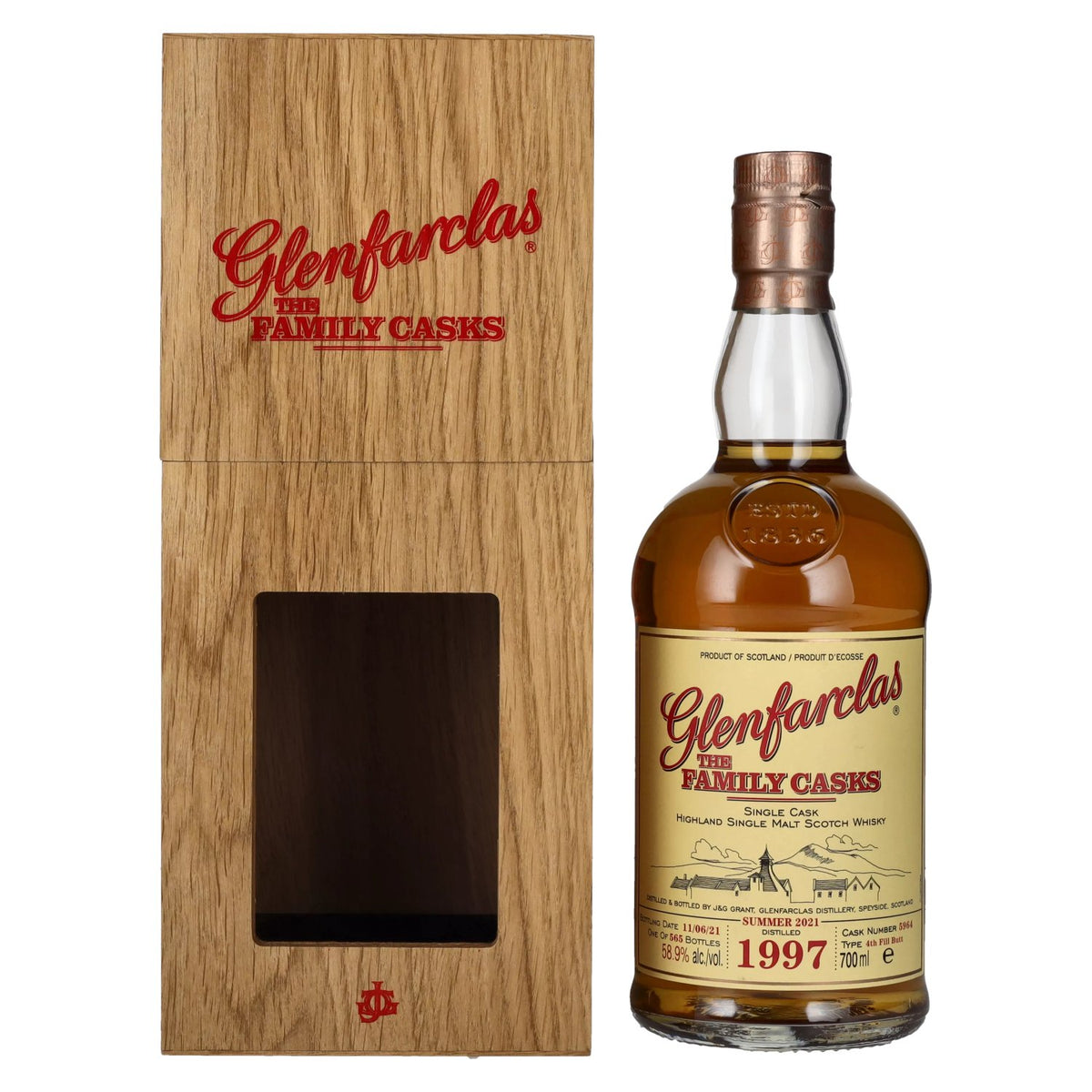 Glenfarclas THE FAMILY CASKS Single Cask SUMMER 2021 4th Fill Butt 1997 58,9 % vol. 0,7 l dans un coffret en bois