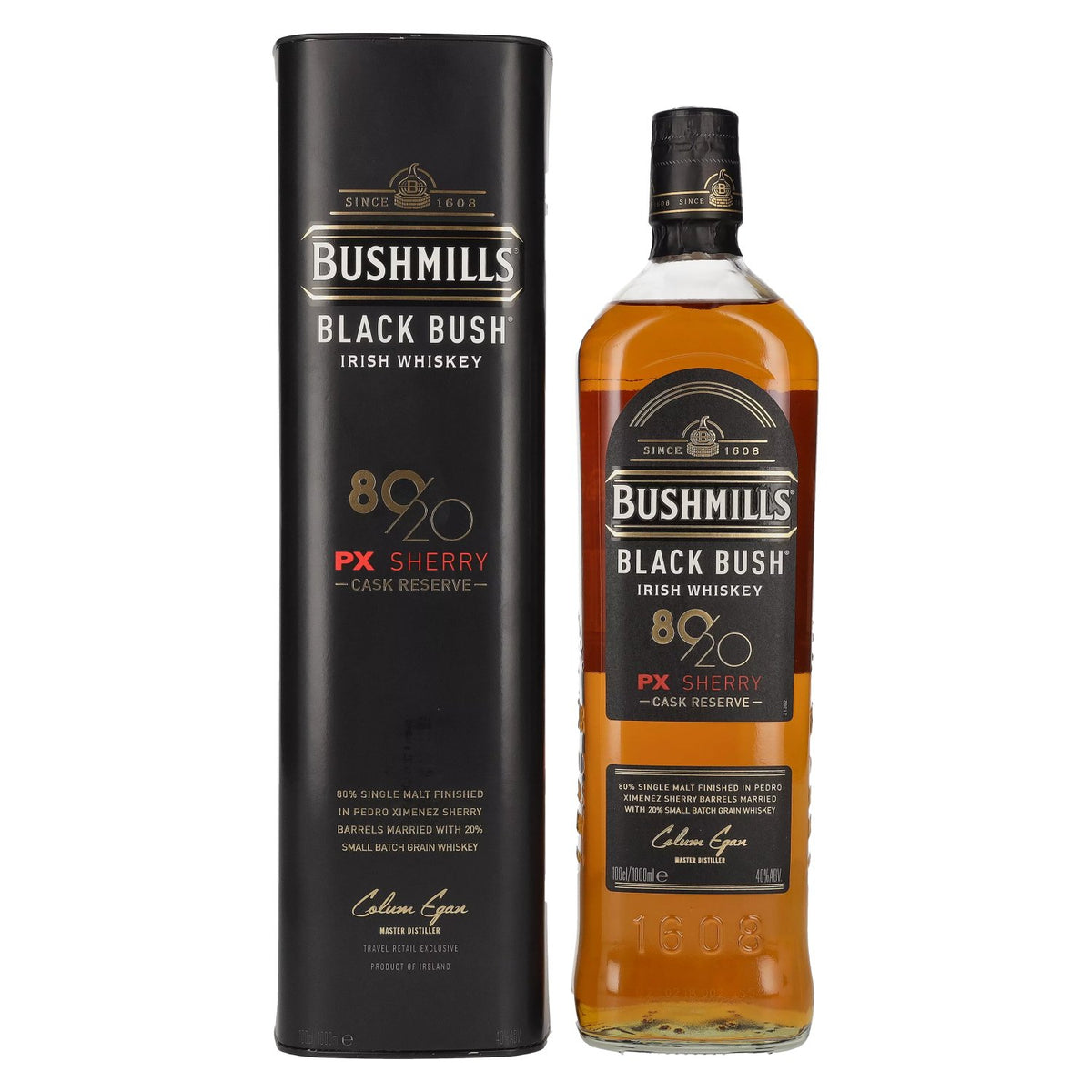Bushmills BLACK BUSH 80/20 PX Sherry Cask Reserve Irish Whiskey 40% Vol. 1l en boîte cadeau