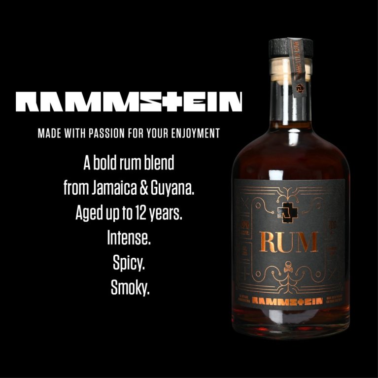 Rammstein brand bottle on a dark background.