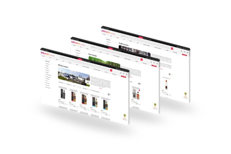 three web pages placed one behind the other on a white background
